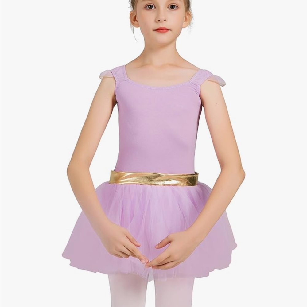 DANSHOW Girl’s  Leotard for Ballet/ Dance with Tutu, Gold Waist size 4